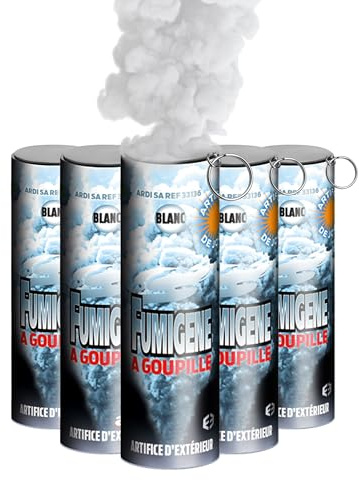 Lot de 5 Fumigènes à Goupille - Durée 1 Minute | Effet Fumée Colorée Intense pour Extérieur | Fumée et Sécurité -France Effect - Catégorie T1 (Blanc)