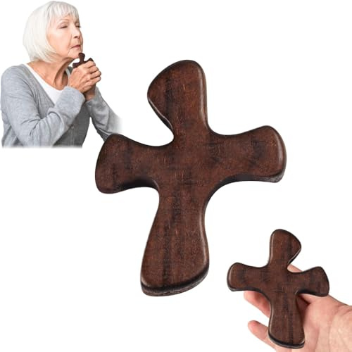Geschnitztes Holzkreuz, Kreuz Kruzifix Klein, Handschmeichler Holzkreuz,Tragbares Gebetskreuz Geschenkartikel, Handgeschnitztes Liebeskreuz für Andachtsgebete, Meditation, Christliches Geschenk