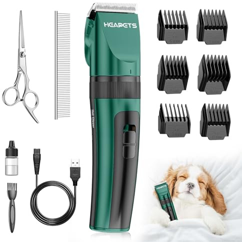 HEAPETS Tosatrice elettrica per cani, confezione singola, a basso rumore, ricaricabile, senza fili, per cani, gatti e altri animali domestici, verde