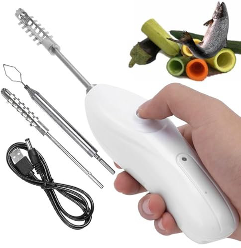 Electric Fruits & Veggies Cutter & Corer, Ergonomic Handle, Dishwasher Safe, 2 Cutter Heads for Zucchini, Squash, Cucumber, Fish Scales, Powerful Motor, Easy Installation, Rust-Resistant