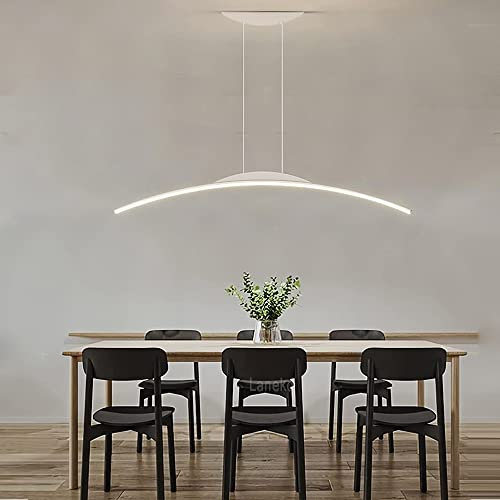 Modern Dimmable Pendant Light with 100CM Adjustable Hanging Height White Arch Design for Dining Room Living Room and Kitchen Chandelier