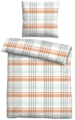 Traumhaft schlafen - Castell - Markenbettwäsche Bettwäsche Baumwoll Seersucker 0020373 KARO 1x 155x220 cm + 1x 80x80 cm, nektarine