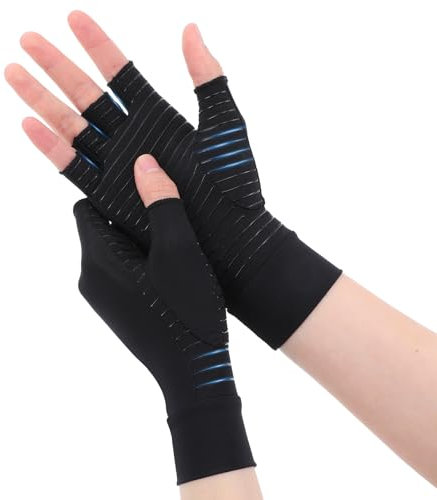 Lnngub Arthrose Handschuhe, Kompressionshandschuhe aus Kupferfaser Schwarze Unisex Gelenkbelastung Halbfingerhandschuhe zur Schmerzlinderung, bei RSI-Verletzungen, Handunterstützung, Handwärmung (S)
