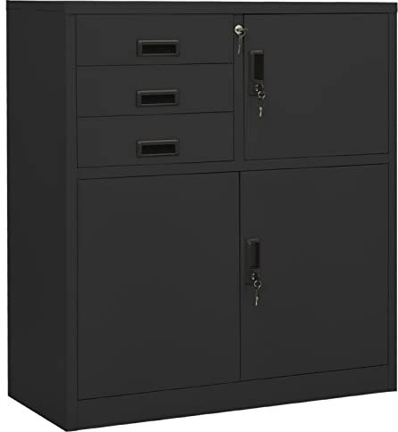 Abschließbarer Büroschrank aus Metall mit Aktenordnung, Anthrazit, 90 x 40 x 102 cm, sicherer Stahlschrank für Büro-Nization