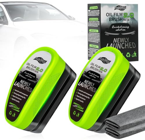 2 Pezzi 150ml Spazzola di Pulizia Della Pellicola Olio Con 2 Panni, Automotive Oil Film Cleaning Brush, Detergente Per Parabrezza Auto, Pulitore Pellicole D'Olio, per Pulizia Vetro, Finestrini