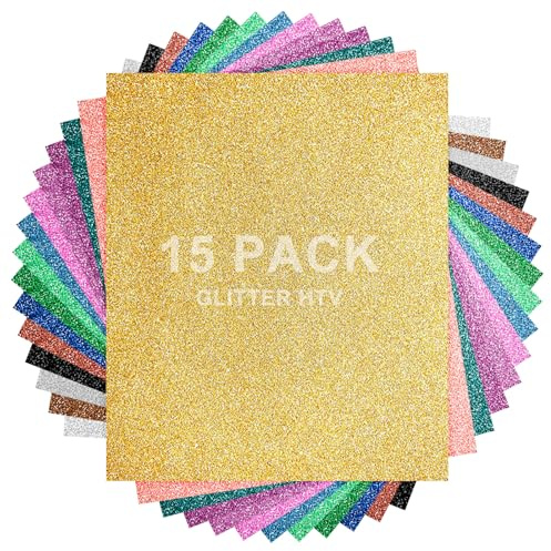 15 Farben Glitzer Plotterfolie Textil, 30.5 cm*25.4 cm Heat Transfer Vinyl, Flexfolie Plotter Textil, Transferfolie Plotter Flexfolie, Textilien Transferfolie zum Aufbügeln DIY T-Shirt & Stoffe