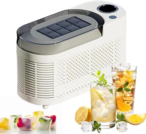 Portable Ice Maker Machine, 8 Cubes in 10 Mins, One-Touch Start with View Window & Ice Removal Bar - Compact Countertop Design for Home, Office, Bar, RV & Parties (12V DC/AC)