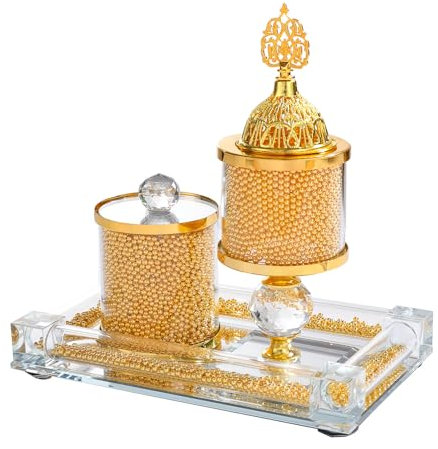 Juego de soportes decorativos resistentes al viento para quemadores de incienso con charola de almacenamiento y pinzas, difusor de fragancias de estilo árabe