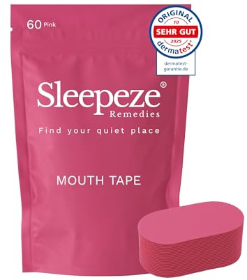 Sleepeze Remedies muntejp 60-pack, rosa tyg anti-snarkning munremsor för sömn, anti-snarkningstejp, sömnremsa för sömn, snarkningshjälp för kvinnor och män, förbättrar näsandningen, sömntejp