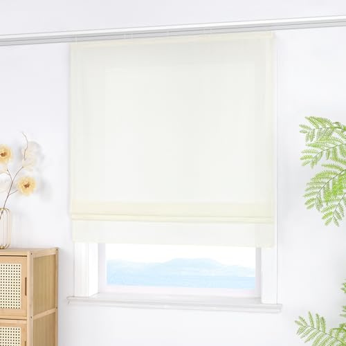 ESLIR Raffrollo mit Klettband Blickdicht Raffgardinen Uni Gardinen Küche Wohnzimmer mit Klettschiene Bändchenrollo für Fenster ohne Bohren Beige BxH 120x140 cm 1 Stück