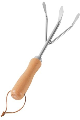 Homyl Mini Rastrello a Mano, Rastrello da Giardino, Forniture per Rastrelli, 3 Denti con Manico in Legno, Attrezzo da Giardino Portatile, Strumento Coltivat
