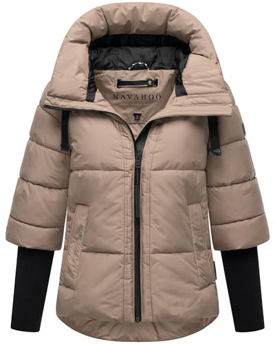 Navahoo Moderna giacca invernale da donna, calda trapuntata con cappuccio e maniche a costine, motivo loto XIV XS-3XL