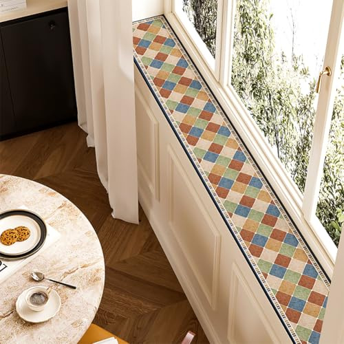 QHanky Window Sill Mat,15x100cm Diatomaceous Earth Absorbent Mat With Rubber Backed,Non Slip Cushion For Windowsill,Quick Drying Cuttable Pad,Easy To Clean,for Hallway Bedroom Home (Multicolour D)