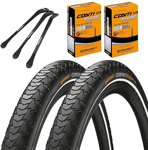 2er Set Continental Fahrradreifen Contact Plus Reflex 28x1.40 Zoll (37-622) + Schlauch wählbar + 3X MSZweirad Metall Reifenheber (SV-Ventil Schläuche, 28x1.40 (37-622))