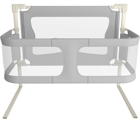 HUOLE Bettschutzgitter mit Verstellbarer Gurte,Rausfallschutz Bett 180° faltbar für Boxspringbett, Bettgitter klappbar, Elternbett, Kinderbett-120 x 50 x 105 cm (Grau)