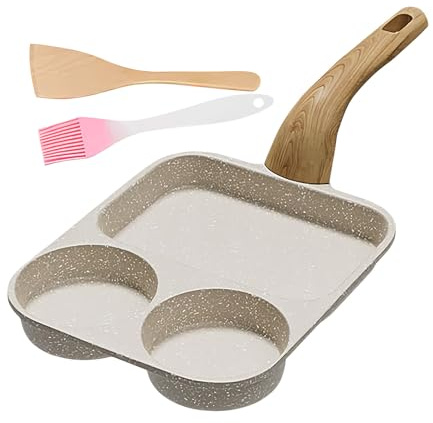 Egg Pan - 3 Section, Pancake Maker with Non-Sticks, Breakfast Cooker, Heat Resistant Handle Design, Easy Clean Kitchen Tool, Festive Indoor Accessories for Holidays
