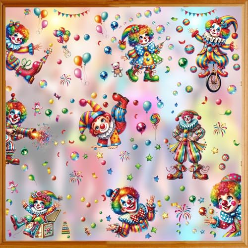 9 Blatt Fensterbilder Fasching, Selbstklebend Karneval Clown Fensteraufkleber Statisch Haftende Clown Fensterdeko Karneval Fasching Party Dekoration