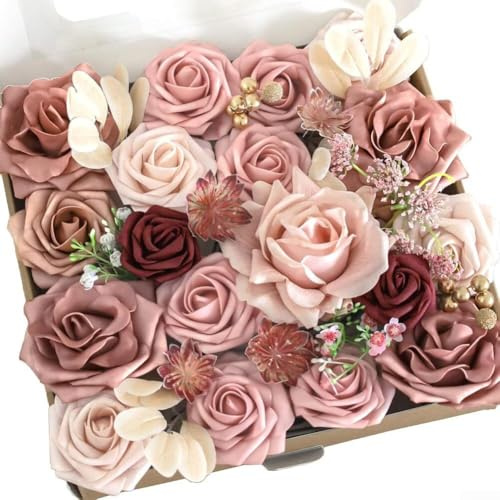Set di fiori artificiali rosa polverosi per matrimonio, decorazione di nozze, bouquet da sposa, romantici, peonie, rose, decorazione da tavolo, anallergica, riutilizzabile, decorazione per la casa (Is