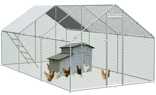 Hühnerstall Freilaufgehege 3x6x2M, Freilaufgehege Hühner mit 18 m² Lauffläche, Hühnerstall mit Obere Stützstange & Sicherheitsschloss - Freigehege für Hühner, Kleintiere & Pflanzen (3x6x2M)