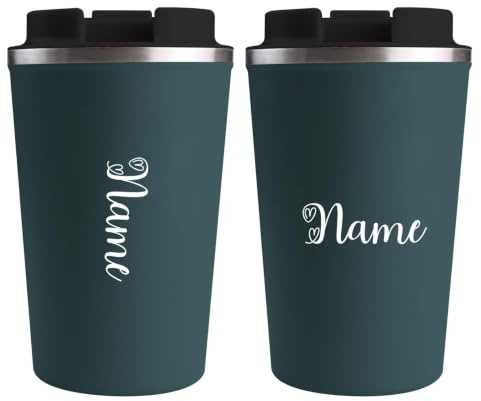 loongway Personalisierter Thermobecher mit Name Auslaufsicher 380ml | Eigener Schriftzug | Für Büro, Pendeln und unterwegs | Warm- oder Kaltgetränke | Persönliche Geschenkidee