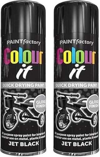 VARNOX All Purpose Black Gloss Spray Paint 250ml – Quick Drying, High-Coverage Aerosol for Interior & Exterior Use on Metal, Plastic & Wood, Durable Smooth Finish (2PCS)
