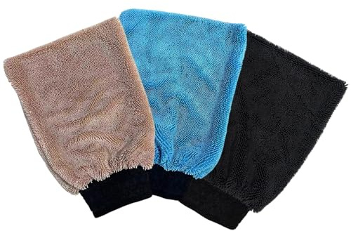 ZALAOR 3 Pack Reusable Microfibre Bathroom Drying Cloths and Dusting Gloves | Lint-Free Wash Mitts for Shower Glass, Mirrors, Cars and Home Cleaning