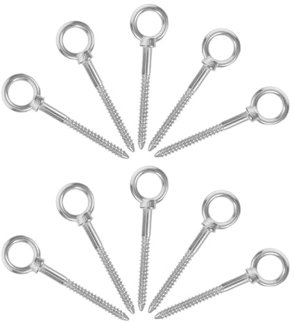 NIYANGLE 10 Ganchos de Tornillo Autorroscantes de Ojo 8 Mm de Acero Inoxidable 304, Pernos de Anclaje Resistentes para Montaje en Madera, Ganchos para Luces de Patio y Jardín, Uso