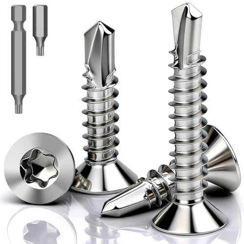mawmuaw 200 Pcs Vis Autoforeuse Torx M4,2x38 mm Visse Autoforeuse Inox 410 | Vis Autoperforante, DIN 7504, Torx, Tête Fraisée Plate, pour Tôle, Aluminium, Bois
