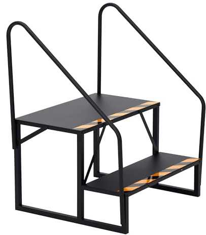 Garvee 2 Step Caravan Steps with Handrails, Heavy Duty 300kg Load Hot Tub Steps with Non-Slip Tapes, Thickened Steel RV Stairs for Motorhome, Static Caravan, Spa, Pool & Mobile Home - Secure Entry