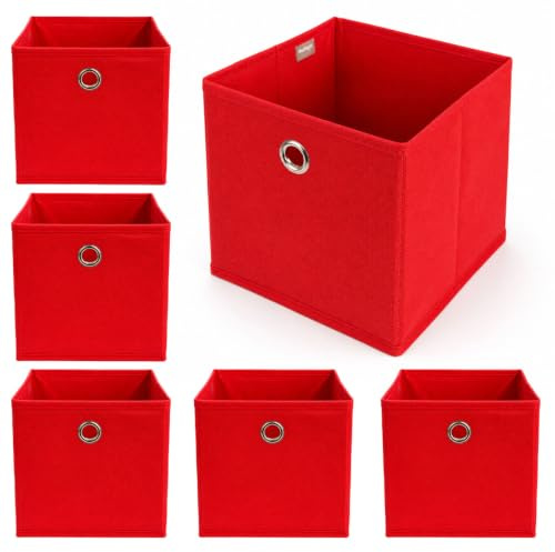 Murago 6er Set Aufbewahrungsbox 20x20x20 cm Rot Faltbox Würfelbox Stoffbox | Regalbox Ordnungsbox Regalkorb Organizer Schrankbox Kommode Klappbox Kinderzimmer Büro Schubladen Korb Unterwäsche Socken