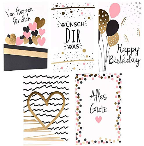 Cupcakes & Kisses® Grußkarten 5er Set I Glückwunschkarten mit Briefumschlag I DIN A6 I für Geburtstag, Hochzeit, Baby, Konfirmation, Geburt, Feiern