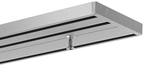 GARDINEUM 3.20 m (2 x 1.60 m inkl. Verbinder) Vorhangschiene Gardinenschiene Aluminium alu-silberne Oberfläche 3-läufige Objektschiene - vorgebohrt!