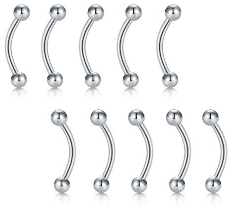FECTAS 10stk 1,2mm Piercing Banane Augenbrauen Lippe Bauchnabel Tragus Helix Ohr Piercing Set 316L Chirurgenstahl Silber
