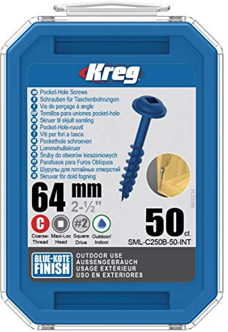 KREG Pocket-Hole Linsenkopfschraube 64 mm 50 Stk. outdoor (SML-C250B-50) Vierkantantrieb Teilgewinde Grobgewinde selbstschneidend gebläut