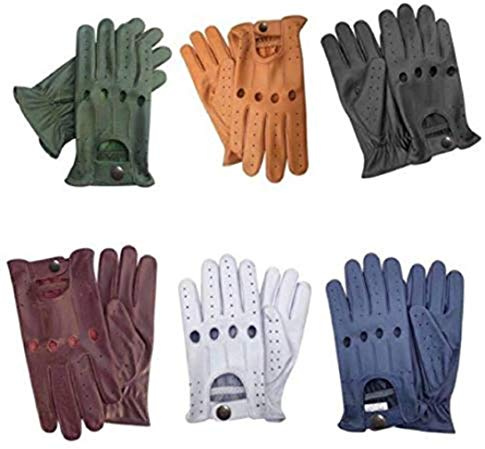 Business Square Klassische Handschuhe Mode Mann Leder-Fahrhandschuhe Nappa Top Qualität Retro Stil Echte Kuh aus Leder (L, Weiß)
