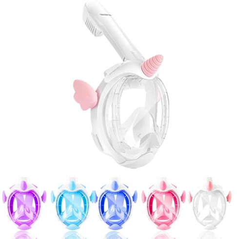 AiScrofa Kids Snorkel Mask, Full Face Snorkel Mask for Kids 4-16, 180 HD View Anti-Fog Anti-Leak