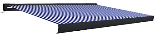 vidaXL Kassettenmarkise Motorisiert Gelenkarmmarkise Markise Vollkassettenmarkise Sonnenschutz Garten Terrasse Balkon 350x250cm Blau Weiß