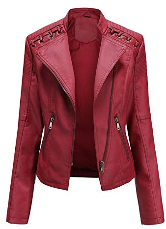 YYNUDA - Chaqueta de moto, para mujer, de piel sintética y estilo vintage