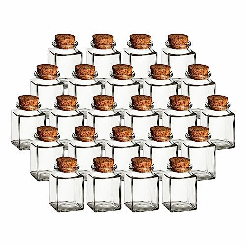 gouveo Lot de 24 pots à épices carrés de 120 ml avec bouchons en liège - Bocaux vides pour herbes et épices