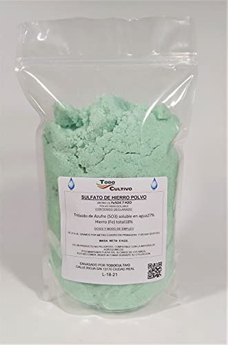 TodoCultivo Sulfato de Hierro 18% Polvo 5kg. Fertilizante Rico en Hierro en Forma Cristalina para Riego. Buen Antimusgo y Liquenes