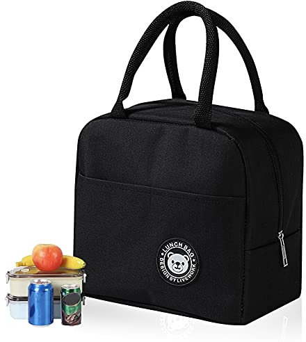 Gtwinsone Kühltasche Klein Mini Lunchtasche Wasserdicht Picknicktasche Isoliertasche Thermotasche Faltbar Lunchbag für Unterwegs Arbeit Schule (Schwarz)