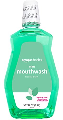 Amazon Basics Fresh Breath Mouthwash for Bad Breath, Refreshing Mint, Clean Feeling, 50.7 Ounce (Pack of 1), (Previously Solimo)