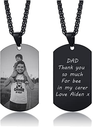 Personalisierte Foto Text Armee Hundemarke Halskette mit Anhänger Für Papa Vater Ehemann Freundschaft Individuelle Bildkette Für Herren Damen Geschenk zum Vatertag Valentinstag Geburtstag Edelstahl