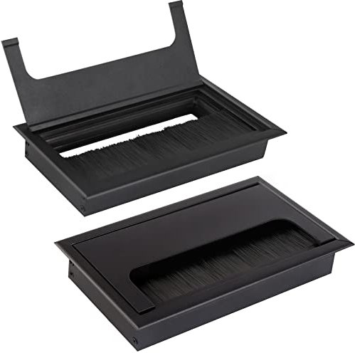 2 Stück Kabeldurchführung Kabeldurchlass, 160 x 80 mm Aluminium Eckig Kabeldurchführung Schreibtisch Kabel Loch für Möbel Schreibtisch Büro Arbeitsplatten Drähte (Schwarz)