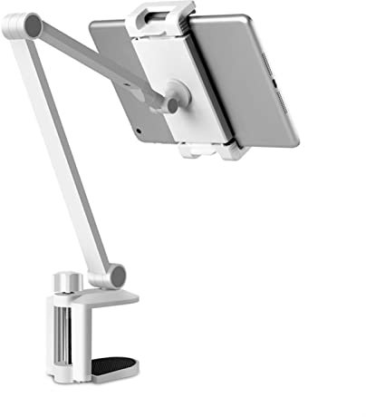 Stand de tablette, support de téléphone à bras long avec clip de rotation à 360 °, montage en alliage d'aluminium réglable à hauteur / angle for 4-13 téléphone portable et tablette ( Color : White )