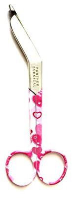 Stainless Steel 5.5 Inch Colored Coated Handle Lister Bandage Scissors Utility Student Nursing First Aid Scissors (Pink Heart Pattern)