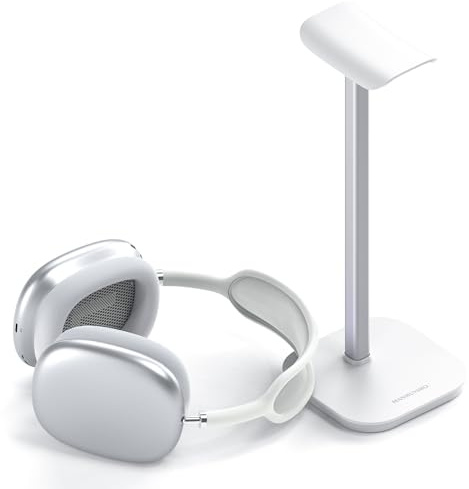 MANMUVIMO Headphone Stand, Desktop Headset Holder Heavy Base Desk Earphone Stand Aluminum Gaming Headset Hanger Rack Compatible with AirPods Max, AirPods Pro, Sony, Beats, Bose, Razer (White)