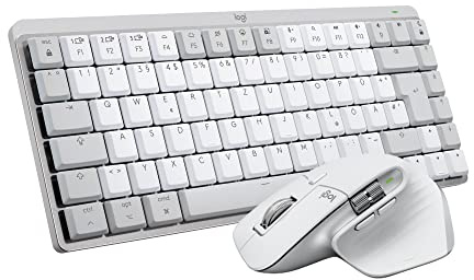Logitech MX Mechanical Mini für Mac, Kabellose Tastatur mit Beleuchtung + MX Master 3S für Mac - Kabellose Bluetooth-Maus mit ultraschnellem Scrollen - Pale Grey