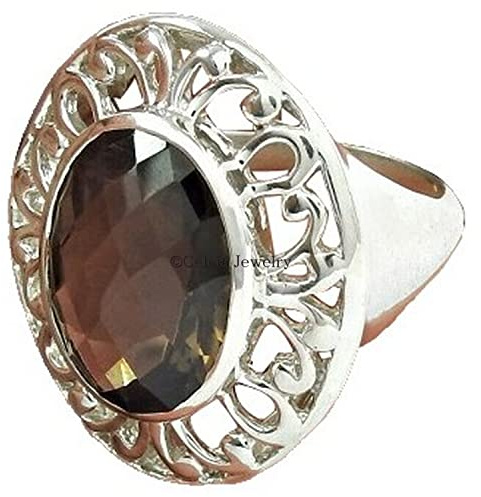 Anillo de damas de cuarzo ahumado natural, joyería fina de diseño hecho a mano para mujeres, anillo antiguo, anillo elegante elegante, joyería hippie, anillo delicado, anillo diario (cuarzo ahumado)