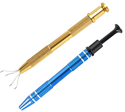 AYNKH 2Pcs 4 Prong Grabber Werkzeug, Edelstahl Pick Up Werkzeug für Kleinteile Schmuck Metall Tiny Elektronische Komponenten Präzision IC Chips